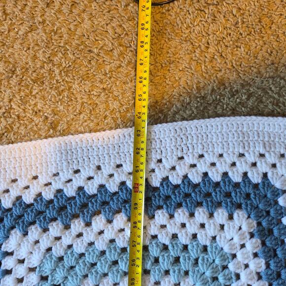 Handmade Blue White Crochet Granny Square Afghan Blanket 88x63 - Picture 7 of 9